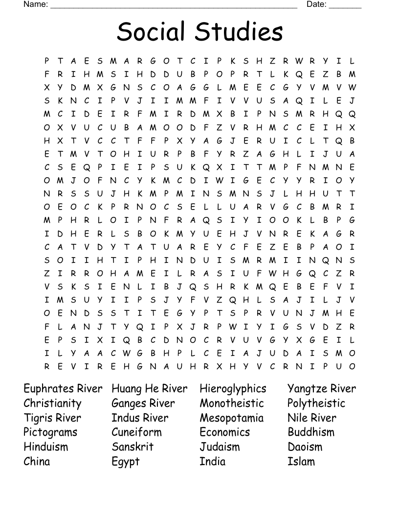 Social Studies Word Search