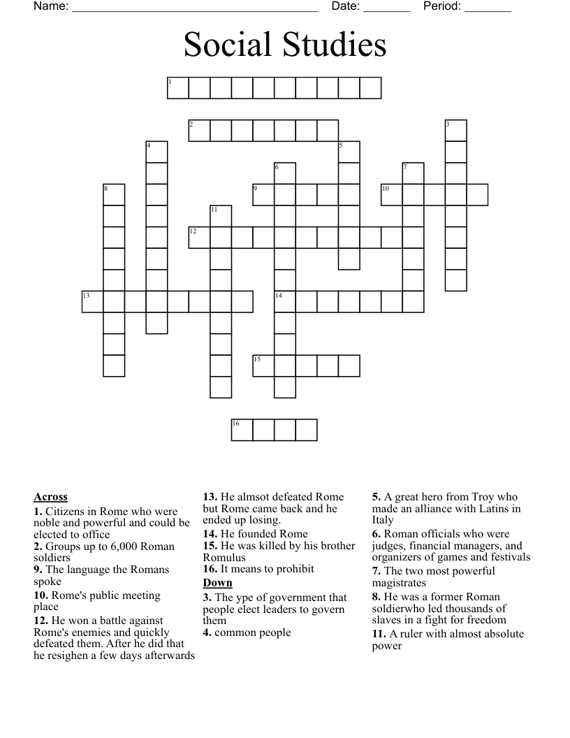 Social Studies Crossword
