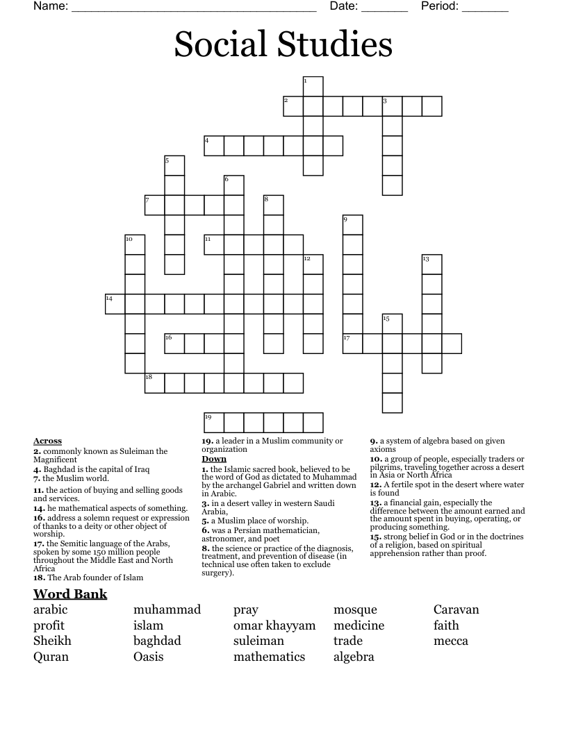 Social Studies Crossword