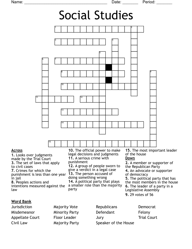 Social Studies Crossword