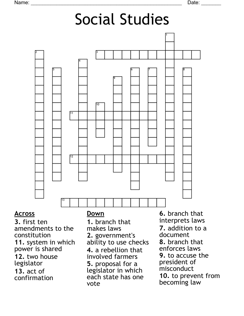 Social Studies Crossword