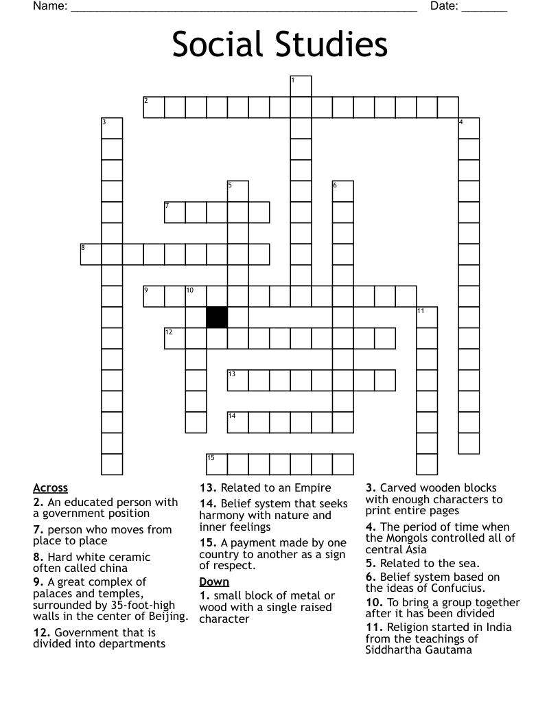Social Studies Crossword