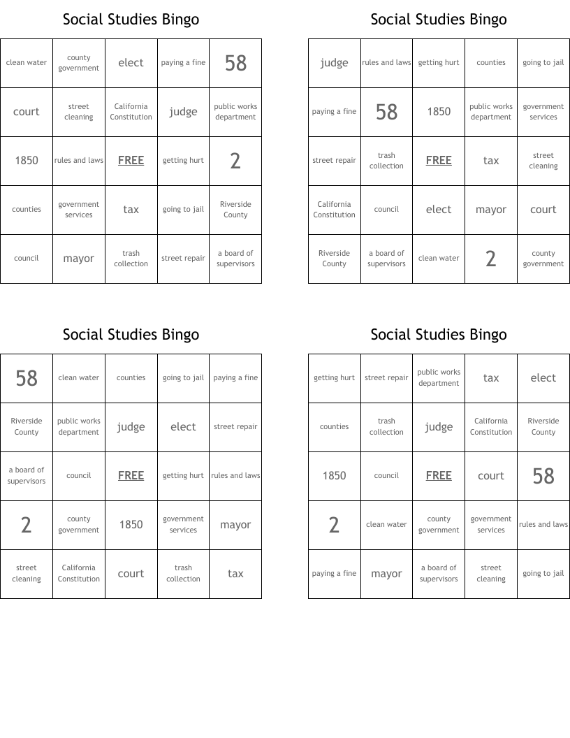 Social Studies Bingo 