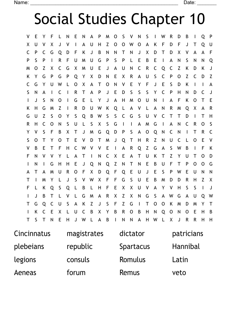 Social Studies Chapter 10 Word Search