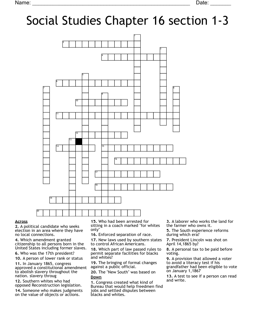 Social Studies Chapter 16 section 1-3 Crossword