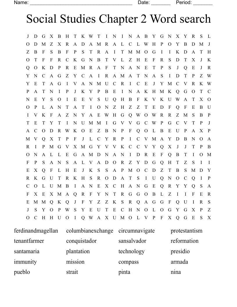 Social Studies Chapter 2 Word search 