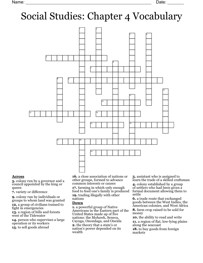 Social Studies: Chapter 4 Vocabulary Crossword