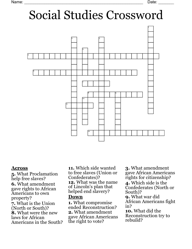 Social Studies Crossword