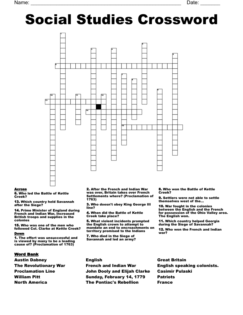 Social Studies Crossword