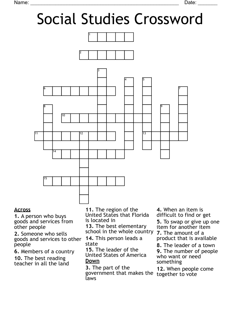Social Studies Crossword