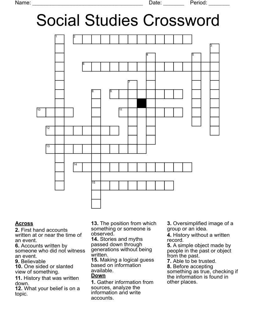 Social Studies Crossword