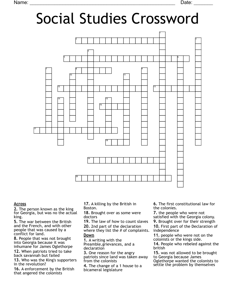 Social Studies Crossword
