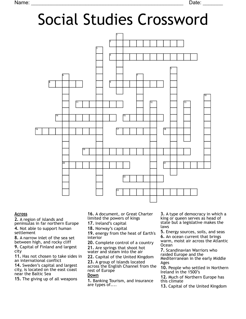 Social Studies Crossword