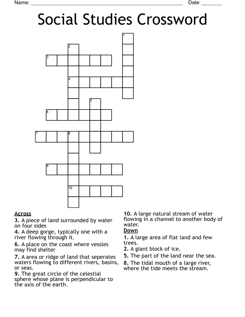 Social Studies Crossword