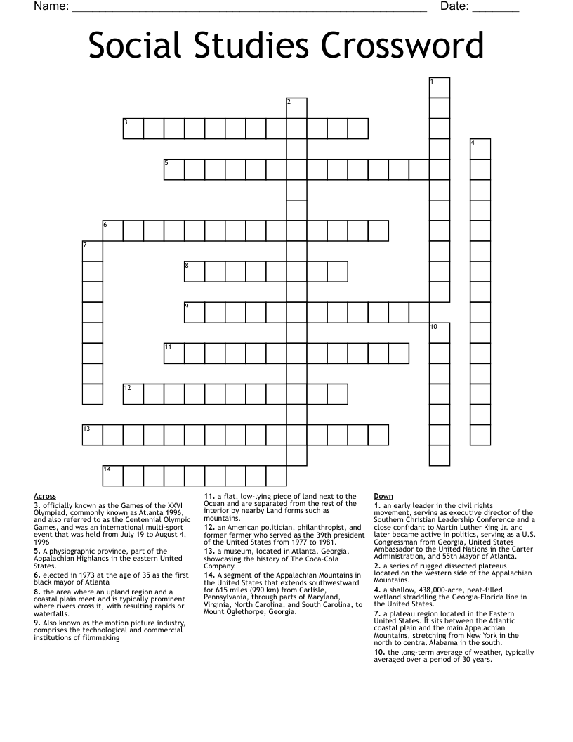 Social Studies Crossword