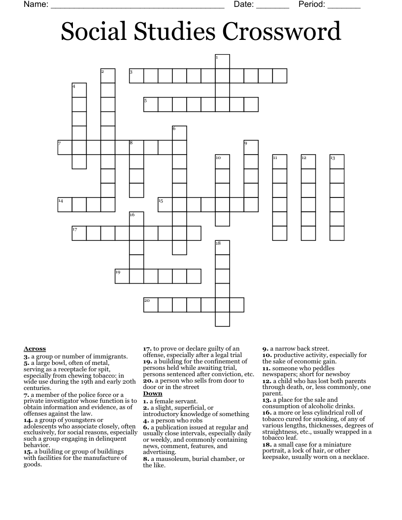 Social Studies Crossword