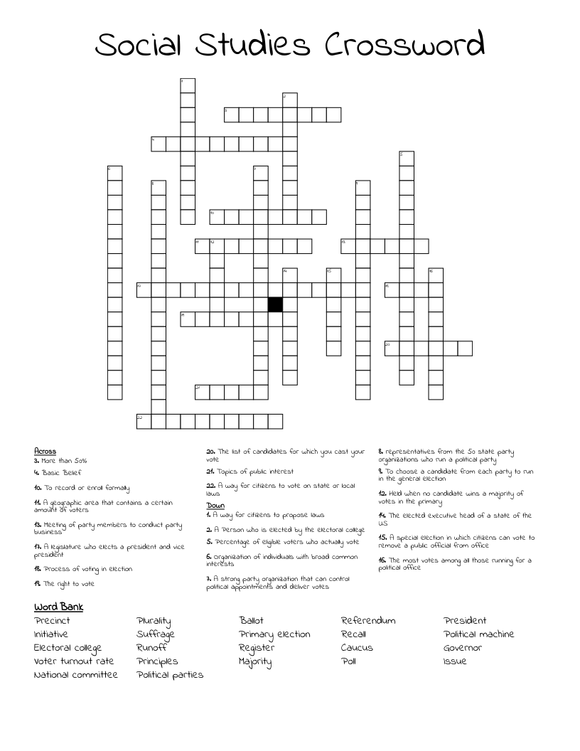 Social Studies Crossword