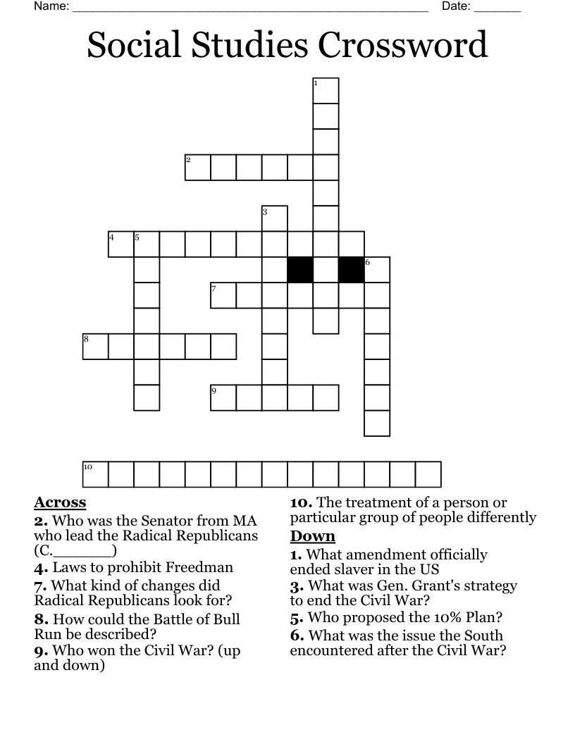 Social Studies Crossword