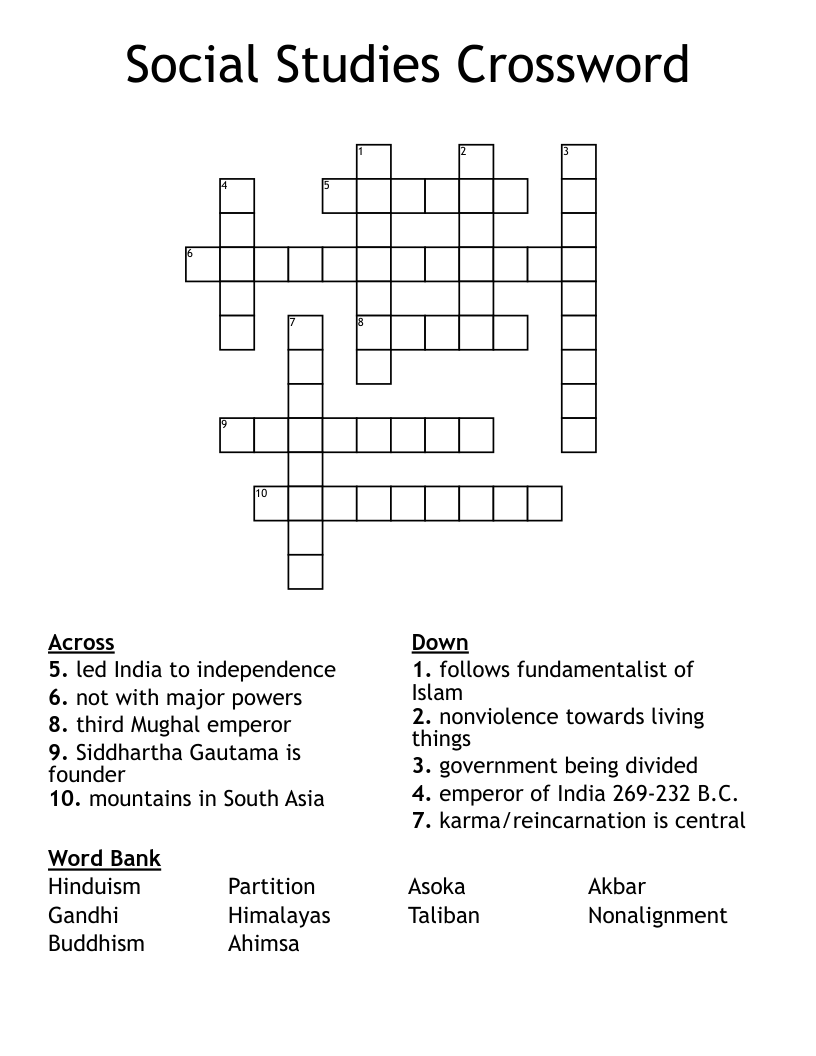 Social Studies Crossword