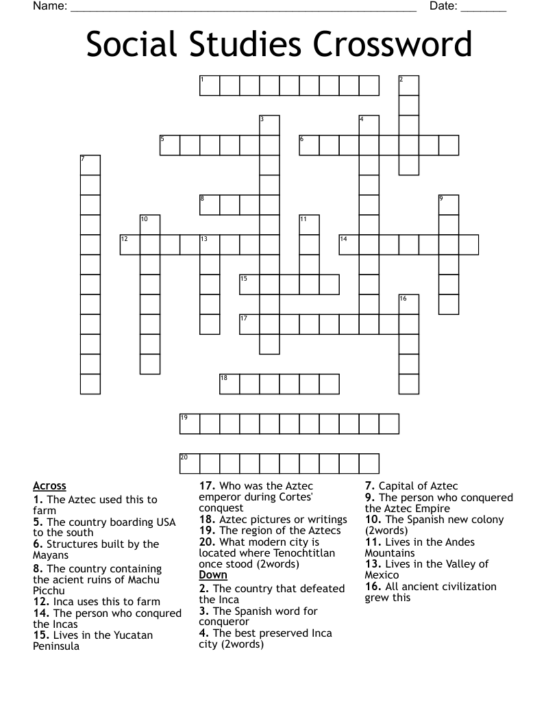 Social Studies Crossword