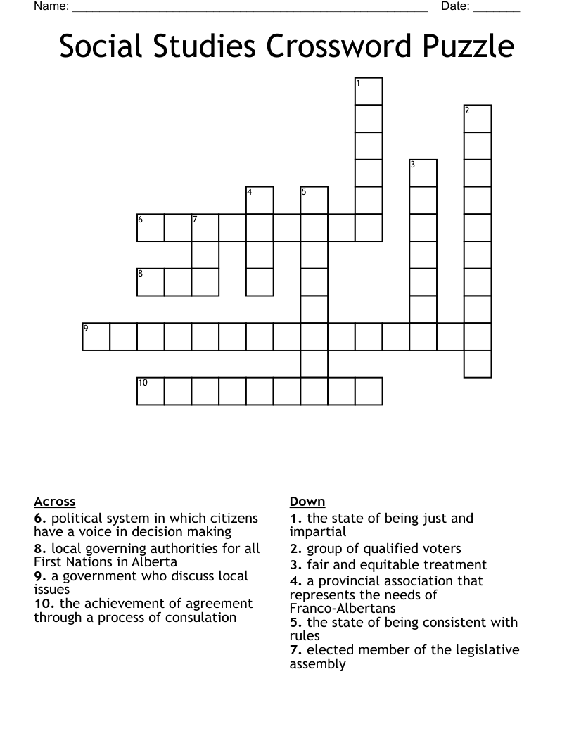 Social Studies Crossword Puzzle