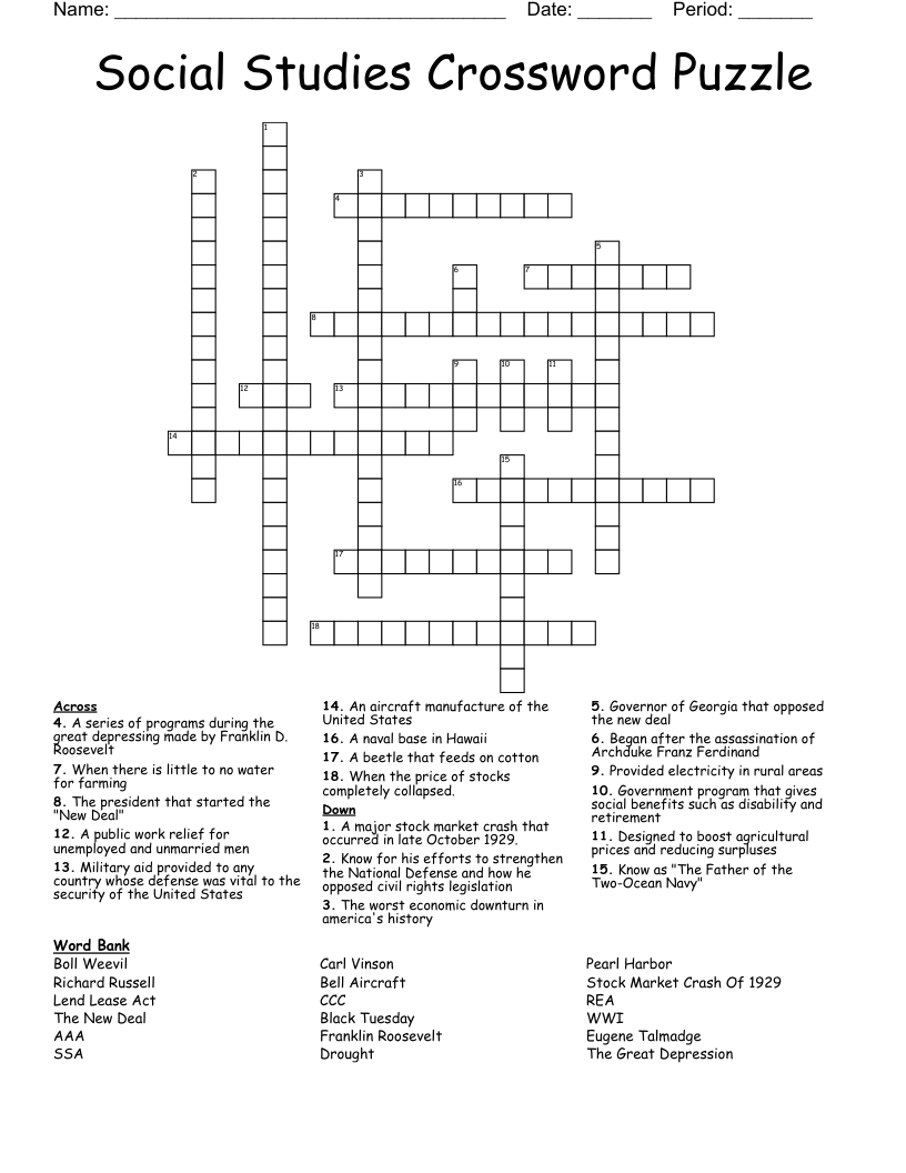Social Studies Crossword Puzzle