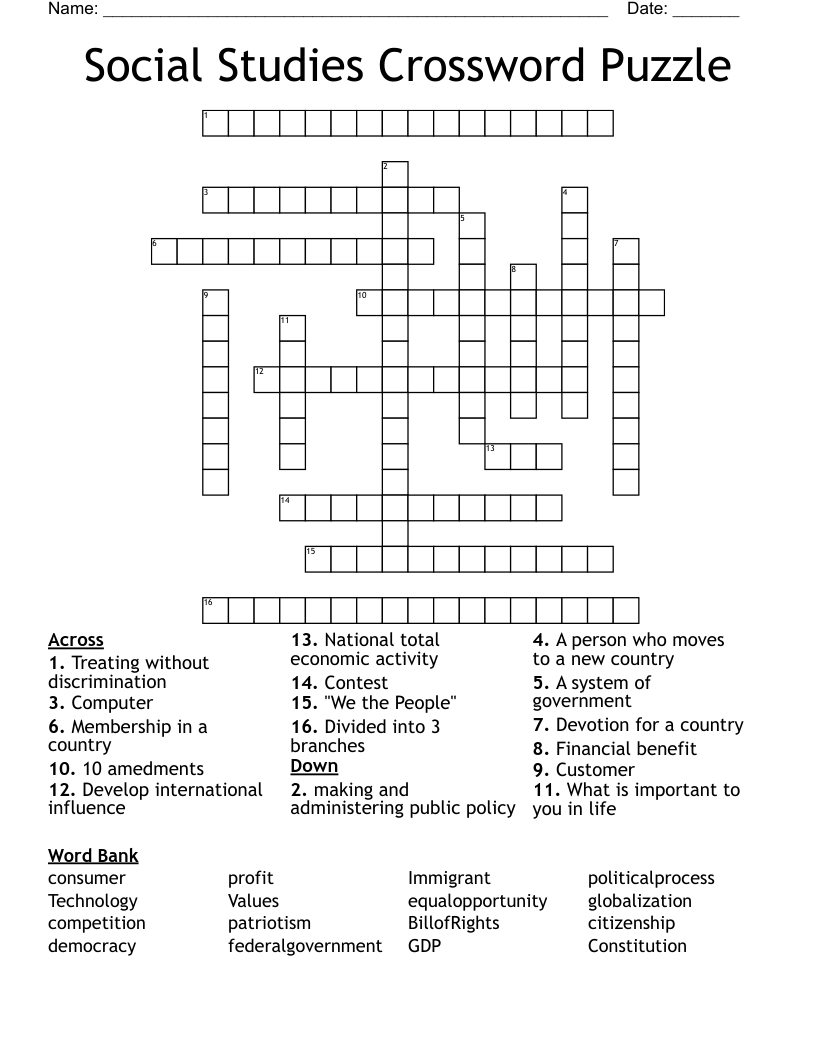 Social Studies Crossword Puzzle