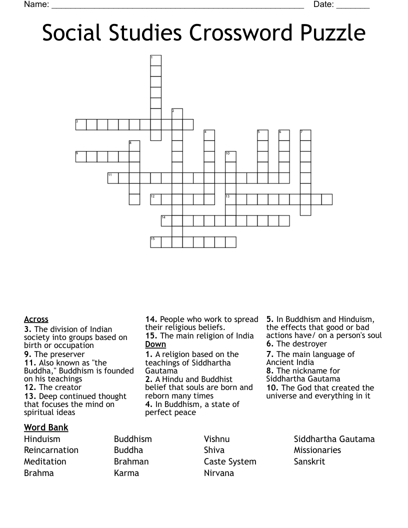 Social Studies Crossword Puzzle