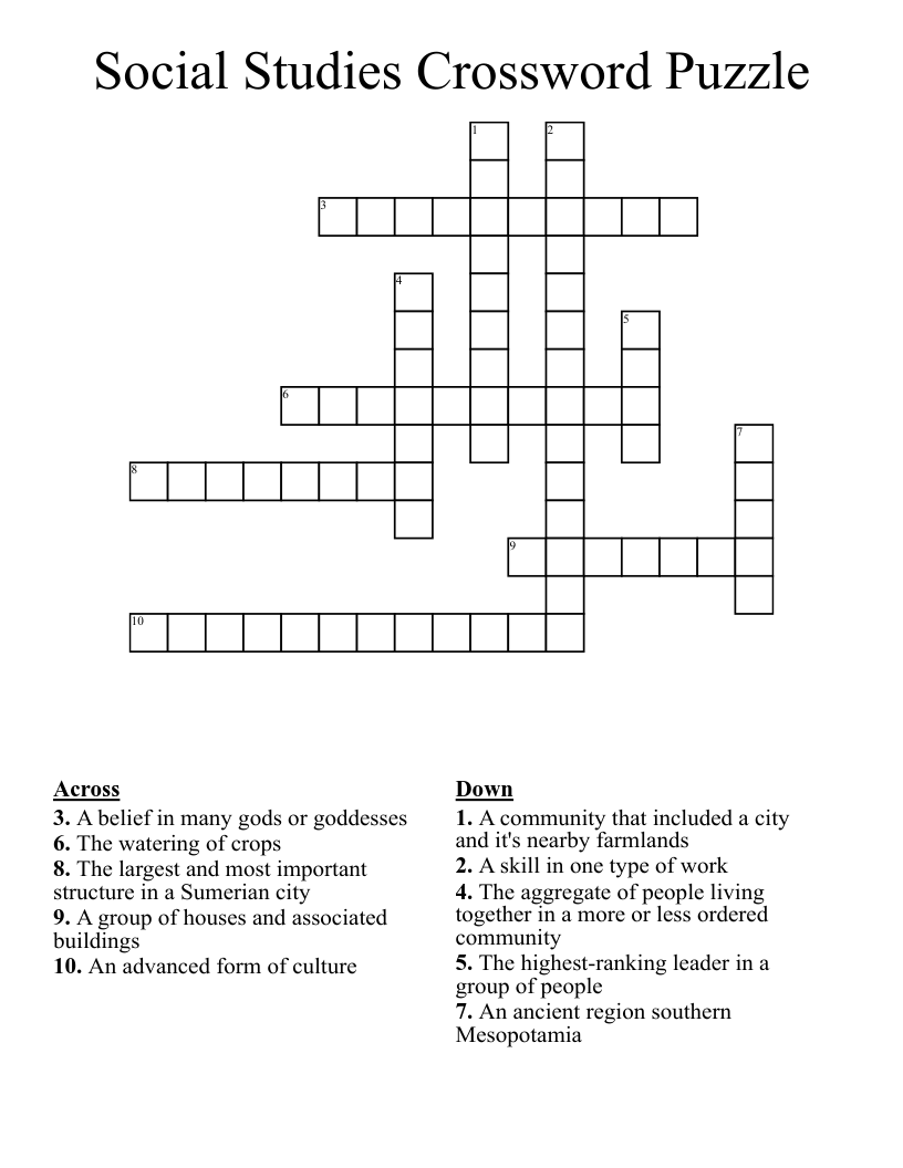 Social Studies Crossword Puzzle