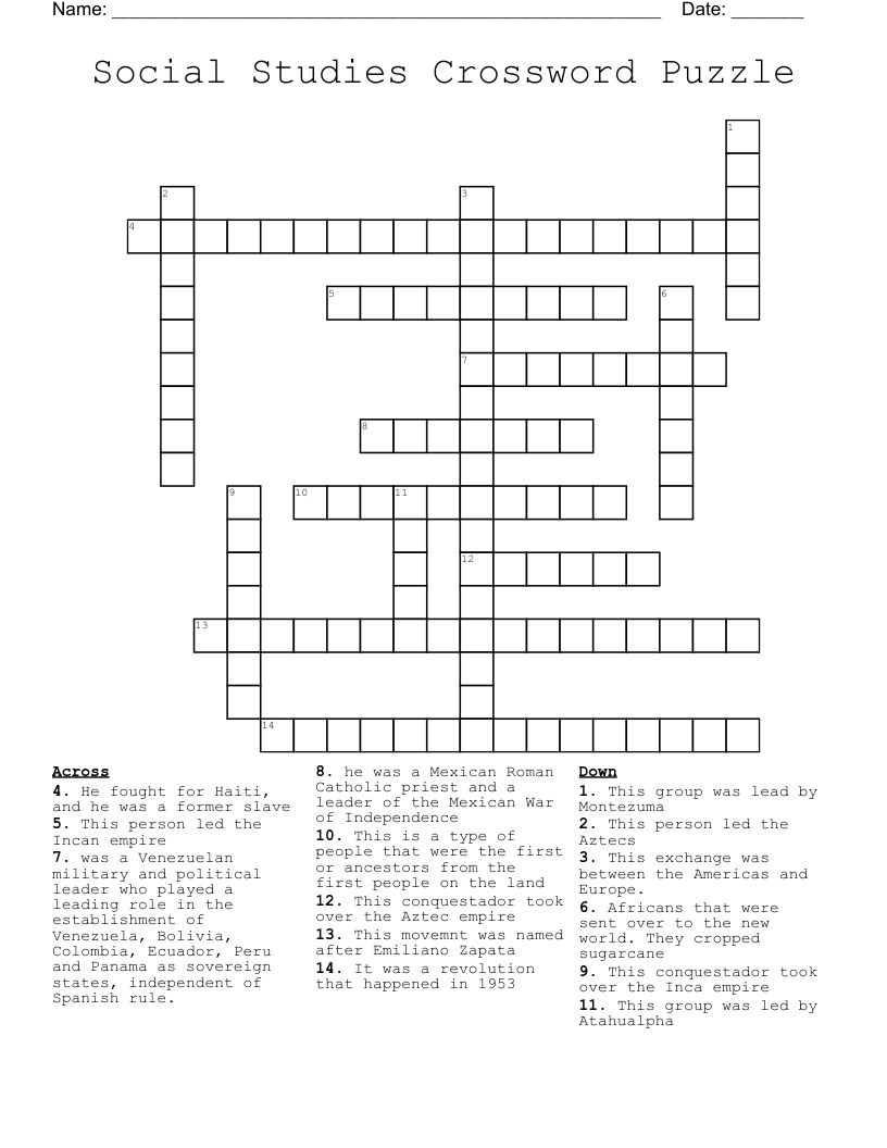 Social Studies Crossword Puzzle