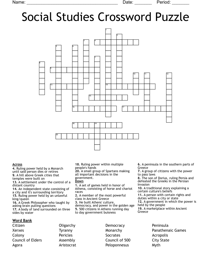 Social Studies Crossword Puzzle