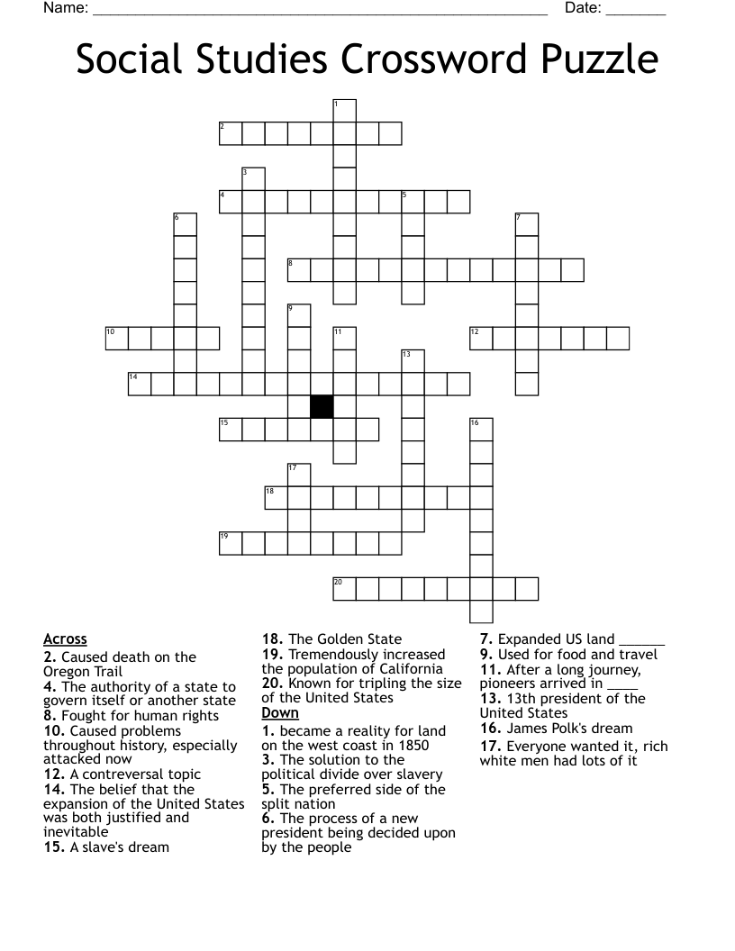 Social Studies Crossword Puzzle