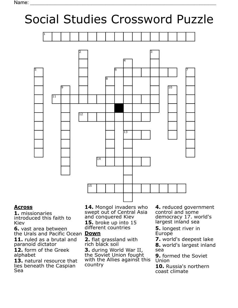 Social Studies Crossword Puzzle