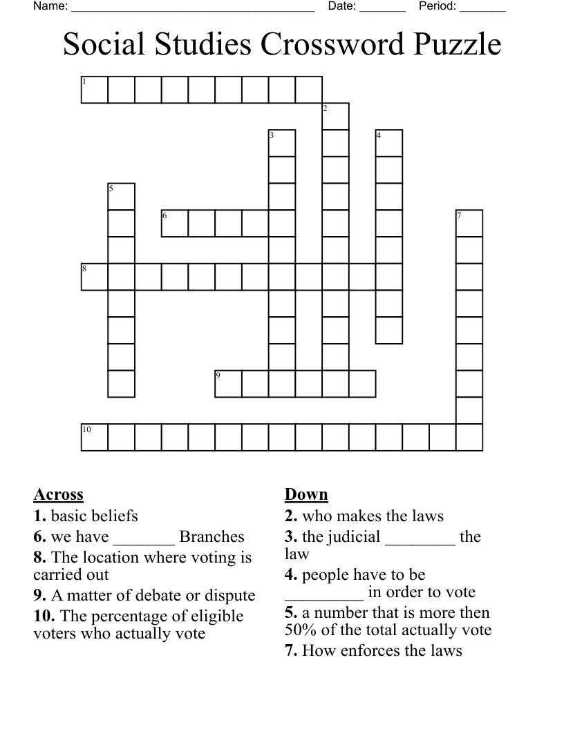 Social Studies Crossword Puzzle 