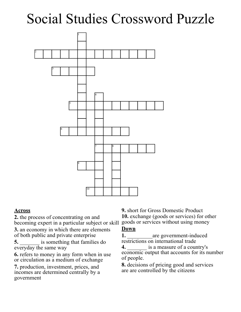 Social Studies Crossword Puzzle 