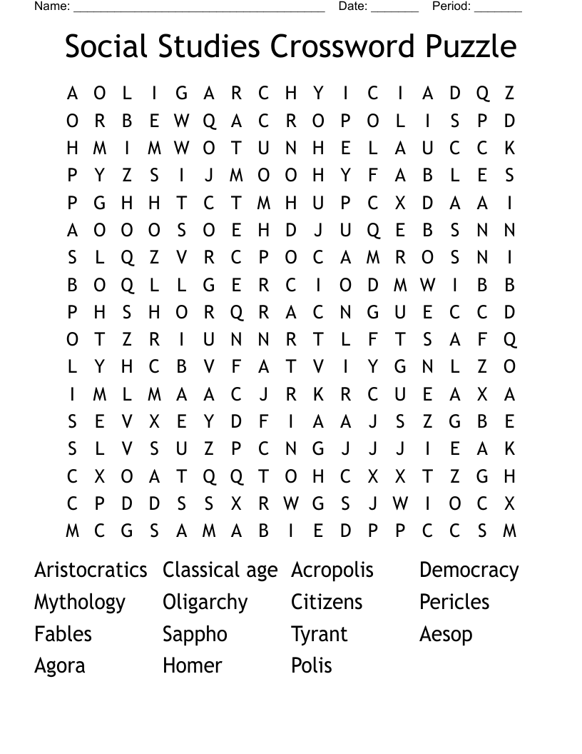 Social Studies Crossword Puzzle  Word Search