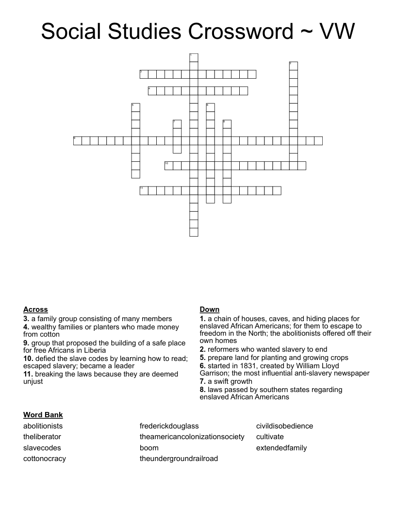 Social Studies Crossword ~ VW