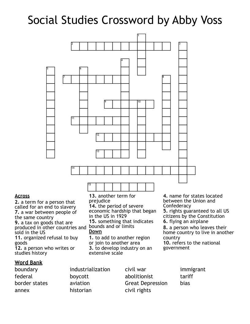 Social Studies Crossword by Abby Voss 