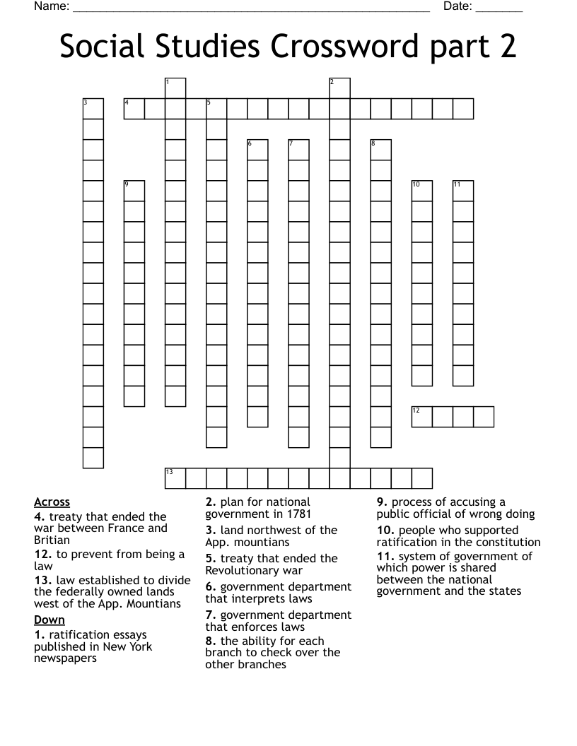 Social Studies Crossword part 2