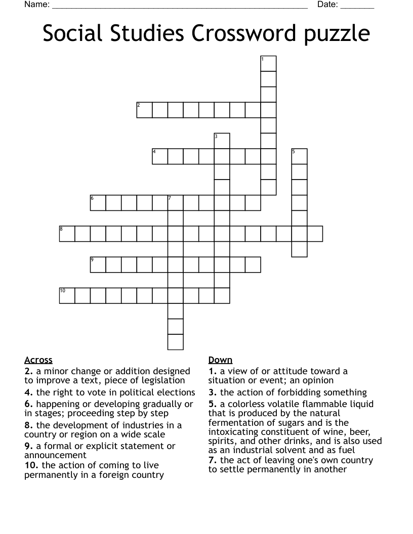 Social Studies Crossword puzzle