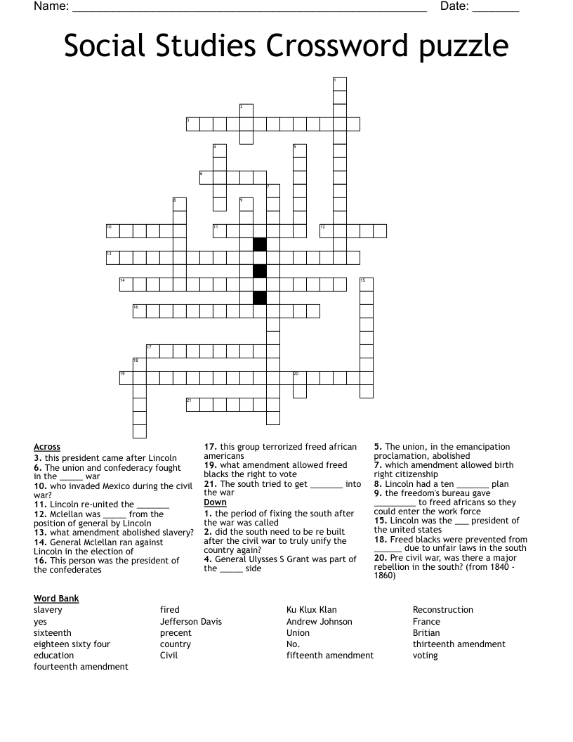 Social Studies Crossword puzzle 