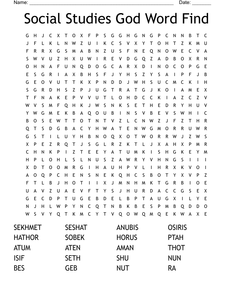 Social Studies God Word Find Word Search