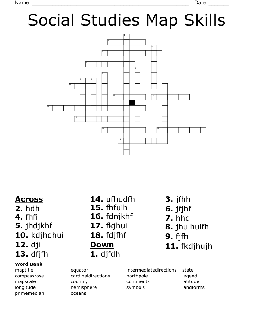 Social Studies Map Skills Crossword