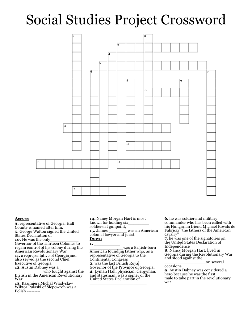 Social Studies Project Crossword
