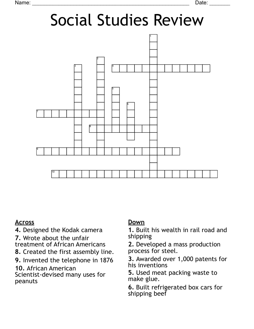 Social Studies Review Crossword