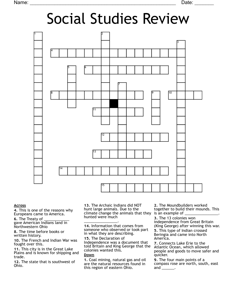 Social Studies Review Crossword