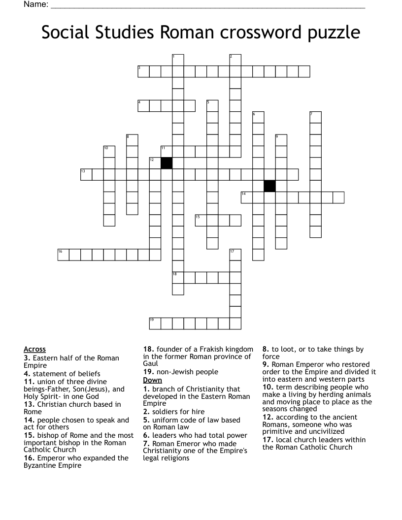 Social Studies Roman crossword puzzle
