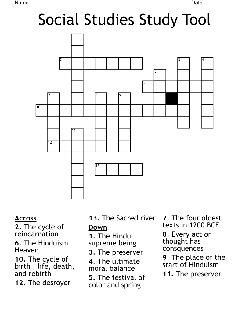 Social Studies Study Tool Crossword