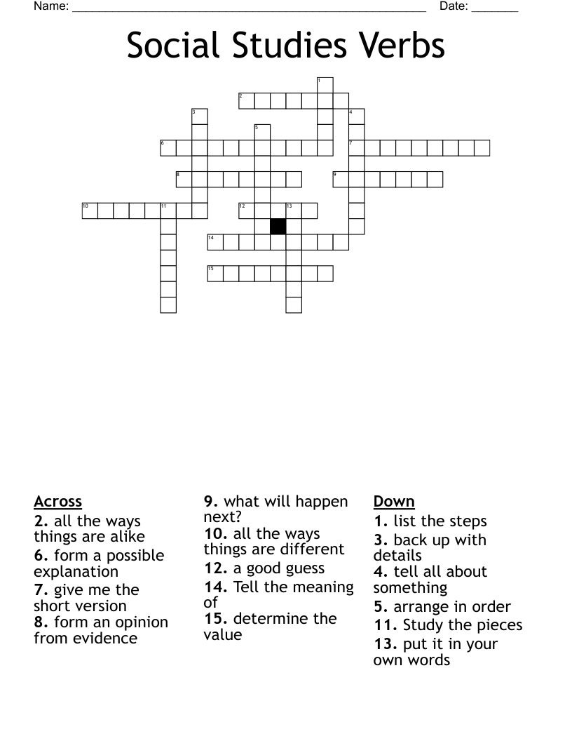 Social Studies Verbs Crossword