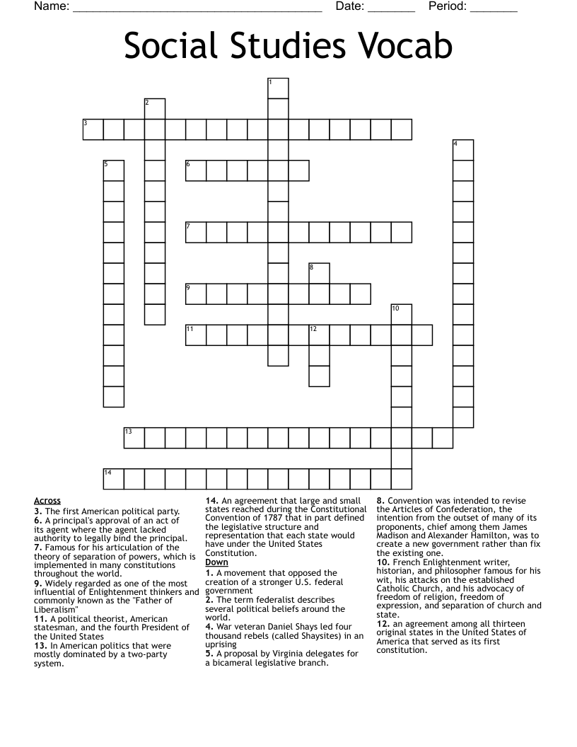 Social Studies Vocab Crossword